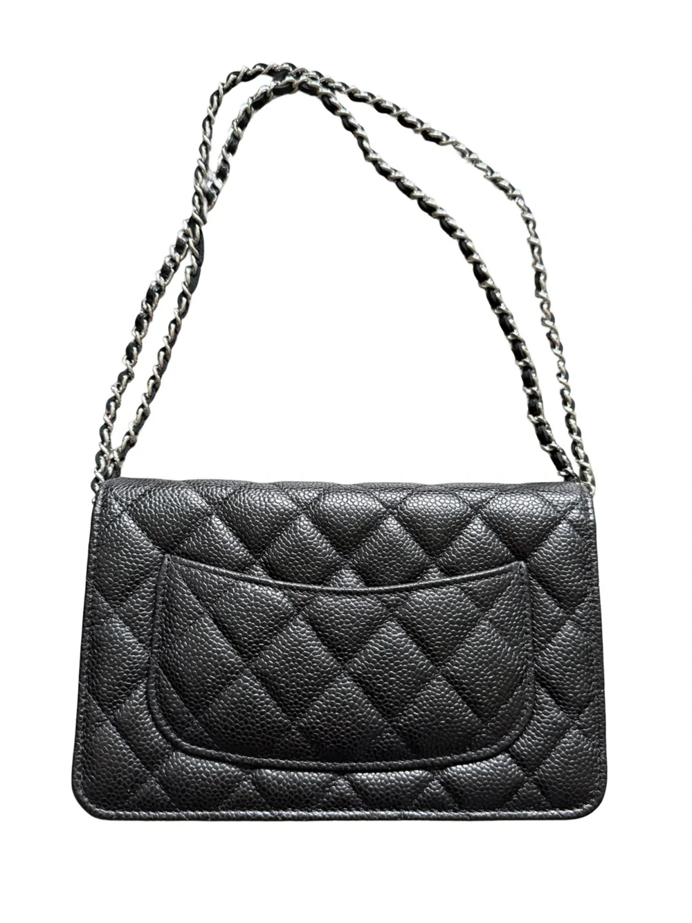 CHANEL Black Quilted Caviar Leather Crossbody with Silver Hardware